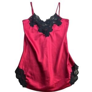 Victoria Secret Gold Label Red Satin Black Lace‎ Valentines Day Camisole Size S